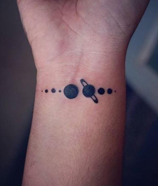 Silhouette solar system wrist tattoo