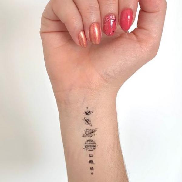 Small Solar System Wrist Tattoo