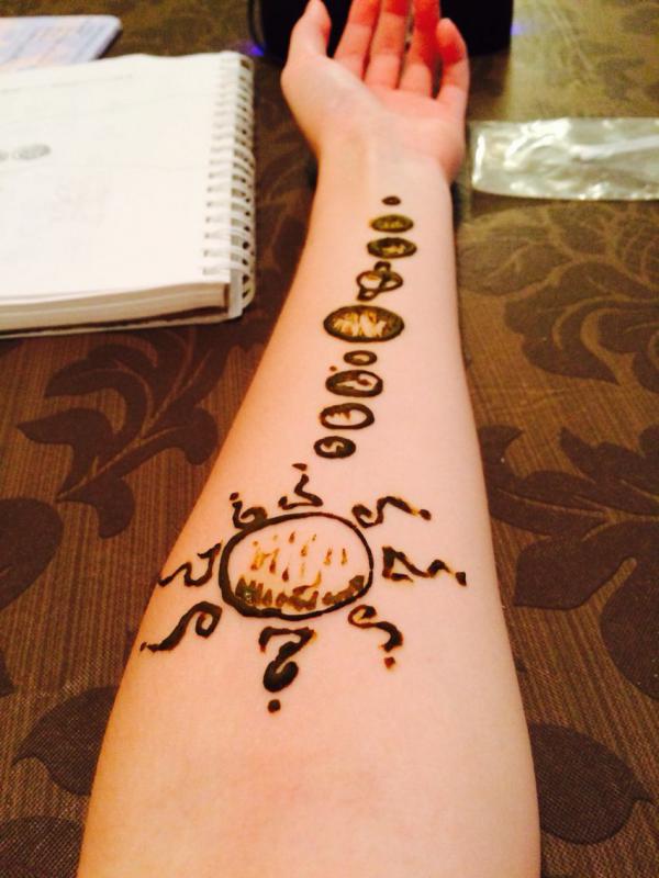 Solar system henna tattoo on forearm