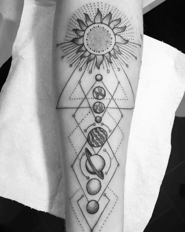 Sun and moon geometric solar system tattoo