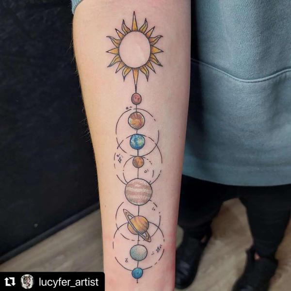 Sun and moon solar system tattoo