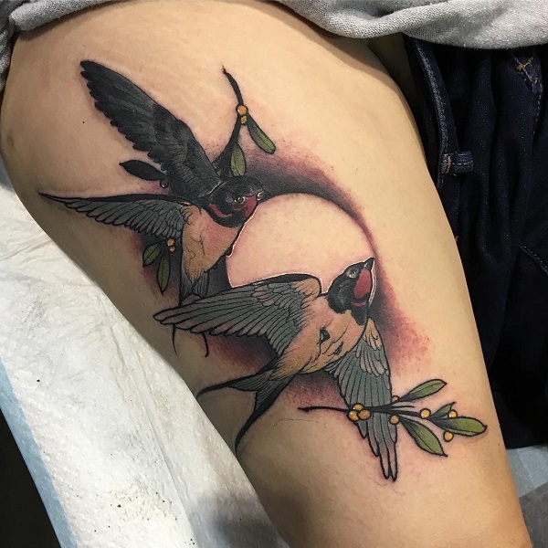 Swallows and moon