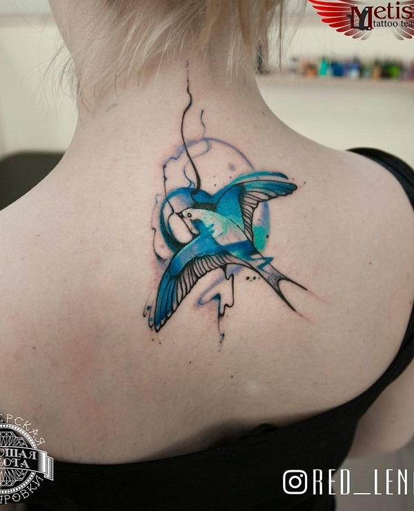 Abstract swallow neck tattoo in watercolor style