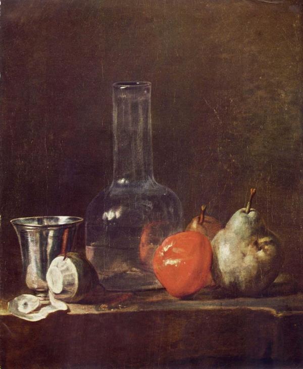 Jean-Baptiste_Siméon_ChardinStill Life with Glass Flask and Fruit, c.1728