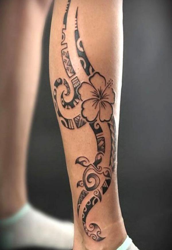 Lower leg tribal tattoo for women