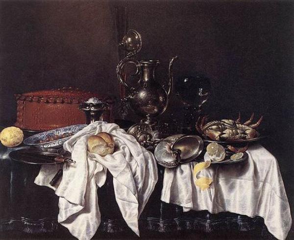 Willem_Claesz._Heda_-_Still-Life_with_Pie,_Silver_Ewer_and_Crab 1648