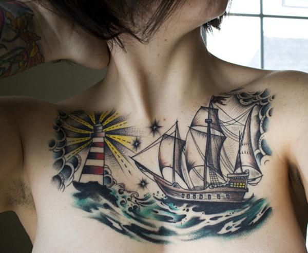 sailboat chest tattoo