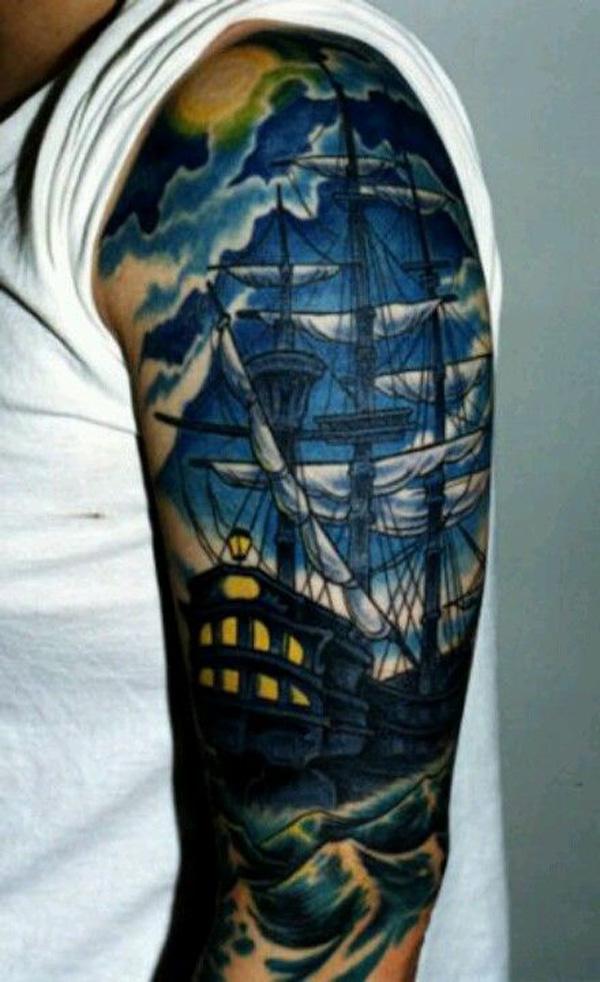 Night sky tattoo and ship