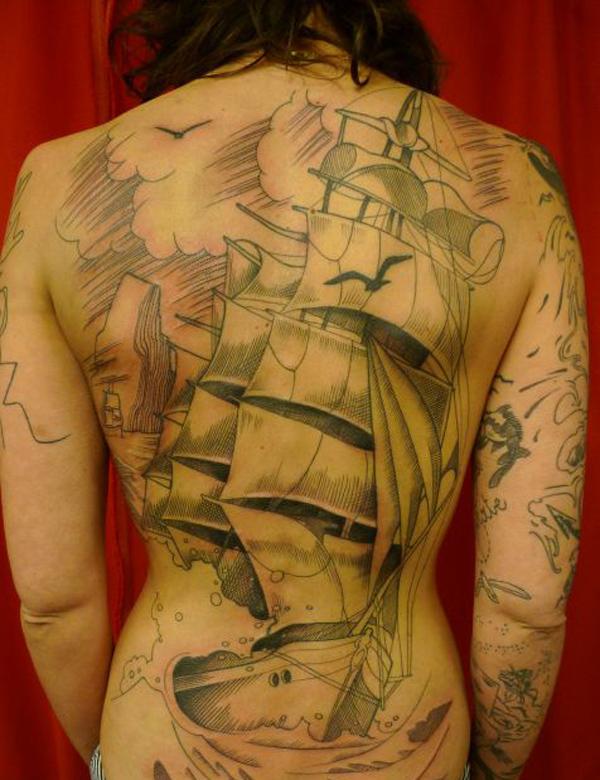 Sailboat Full Back Tattoo