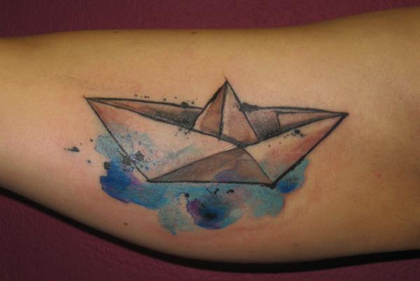 Paper boat watercolor tattoo