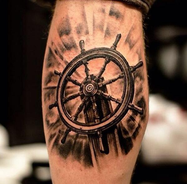 Ship wheel tattoo