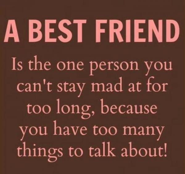 A Best Friend is the one person you can't stay mad at for too long