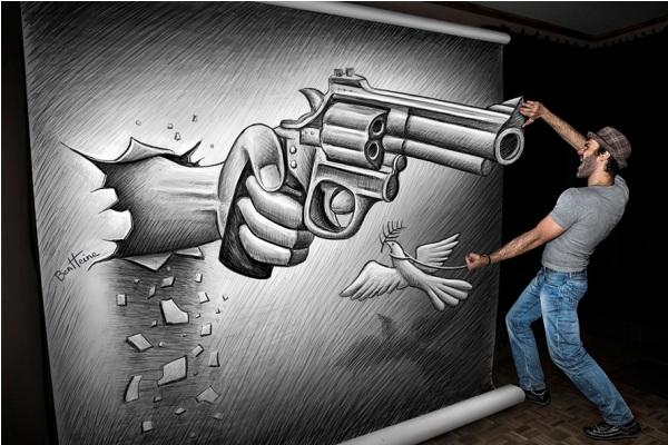 Gun 3D drawing by Ben Heine