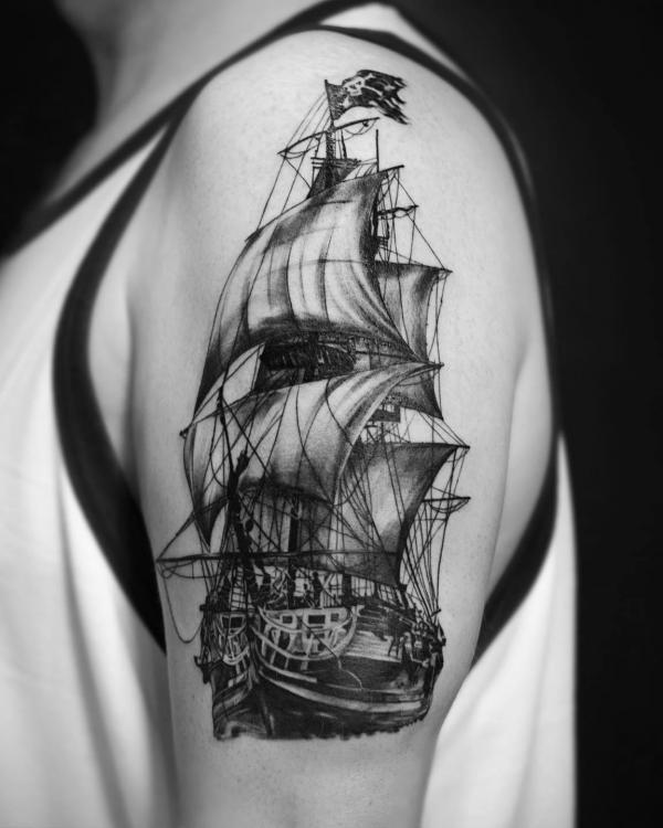 Black pearl ship tattoo