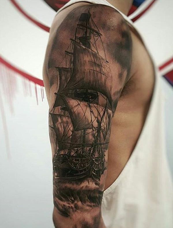 Boat full sleeve tattoo for men 