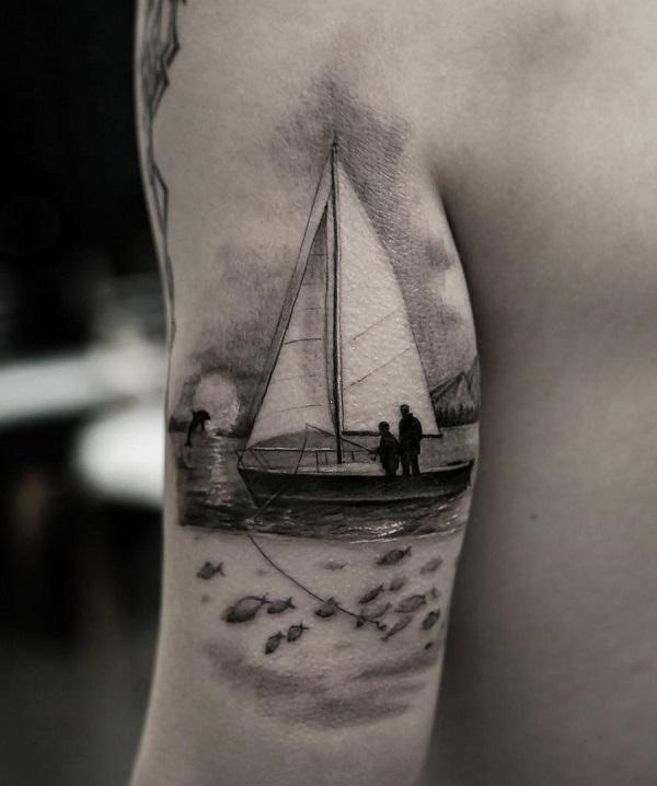 Sailboat sleeve tattoo