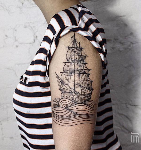 Pirate ship tattoo outline