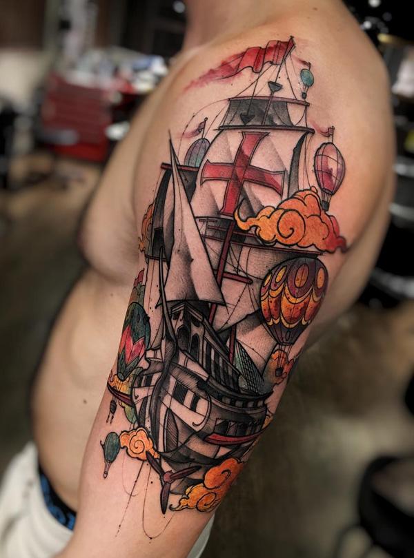 Traditional ship tattoo for men