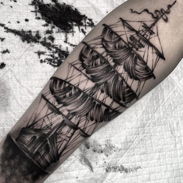 Ship forearm tattoo