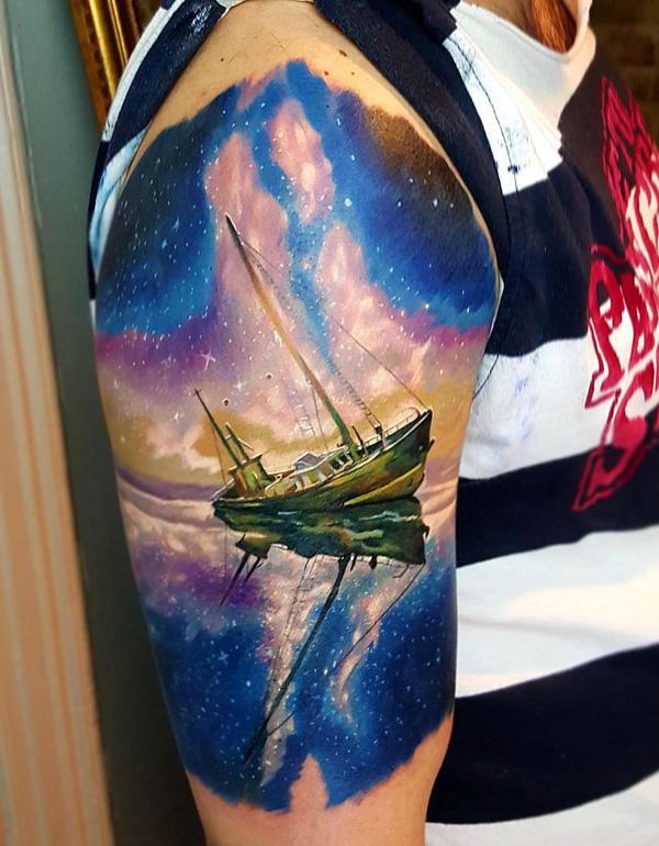 Galaxy boat tattoo