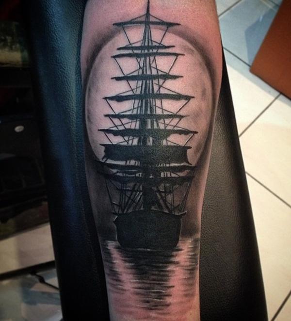 Boat with moon tattoo