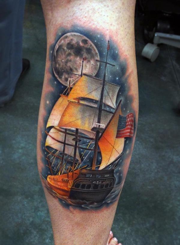 Colored Cool boat tattoo 