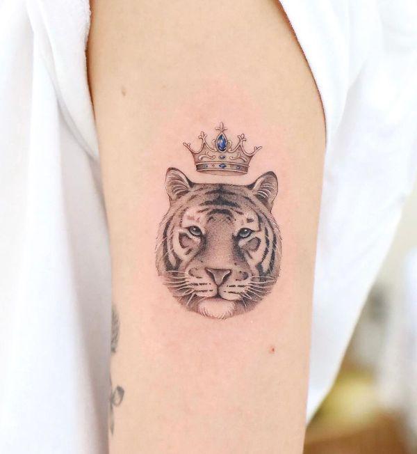 Tiger and crown tattoo