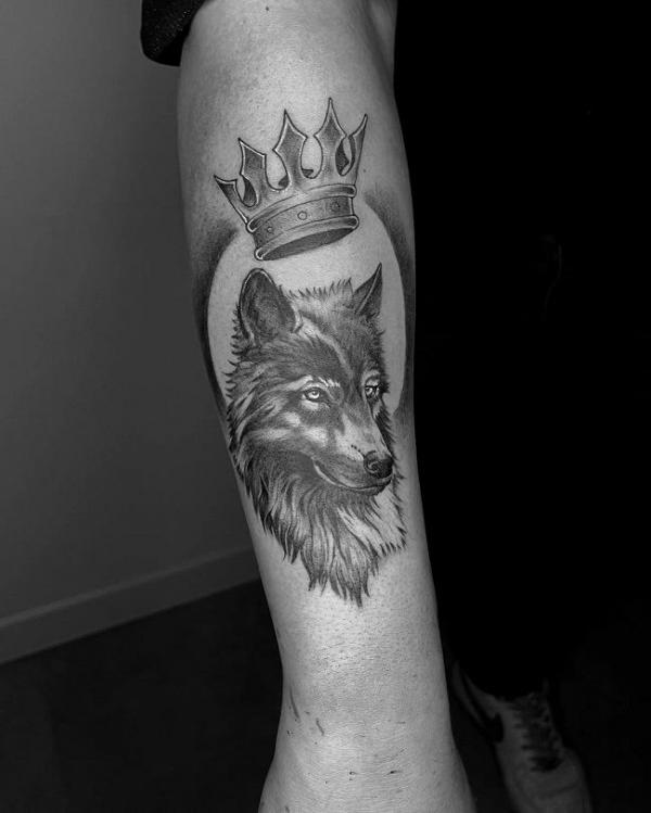 Wolf and crown on the backdrop of moon