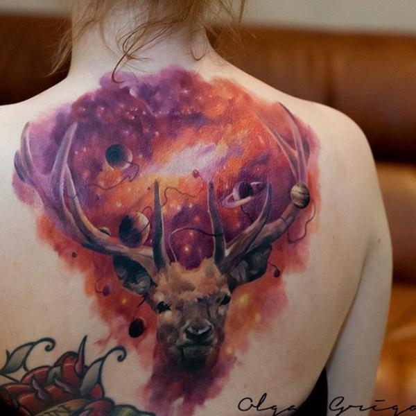 Deer and space tattoo