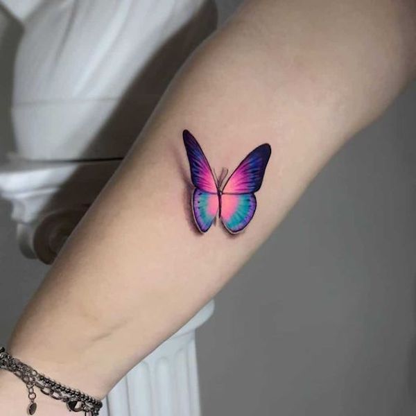 Vibrant 3D Butterfly Illusion Tattoos