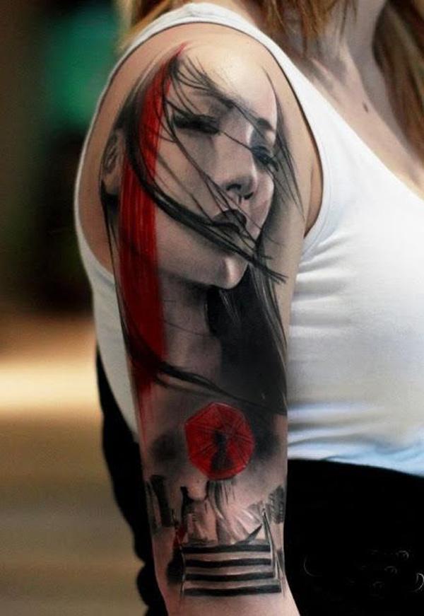 Tattoo Geisha, red, tattoo, black, white, woman, HD wallpaper | Peakpx