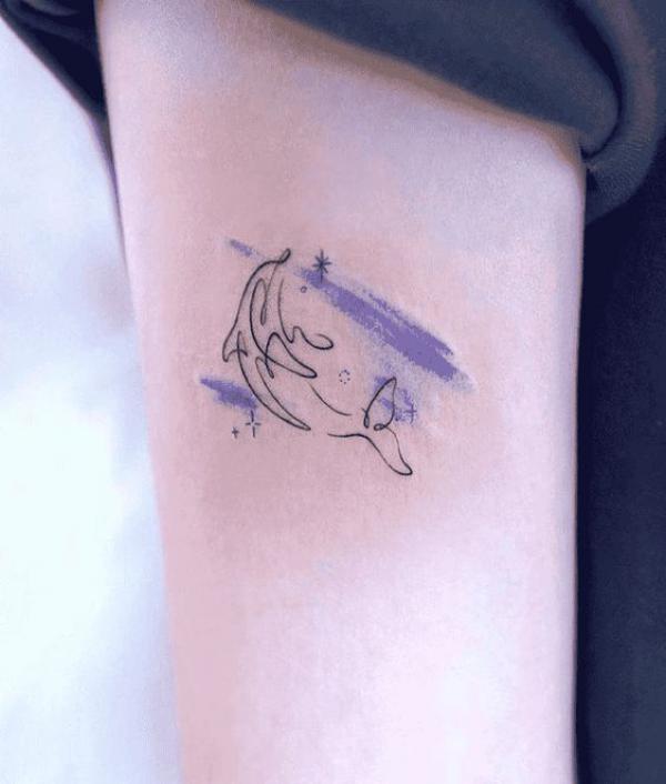 Abstract dolphin line work with shooting star tattoo