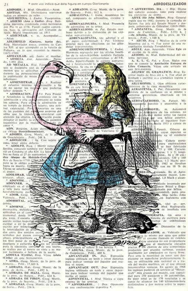 Vintage Book Print Alice in Wonderland Alice and the flamingo Print on Vintage Dictionary Book art