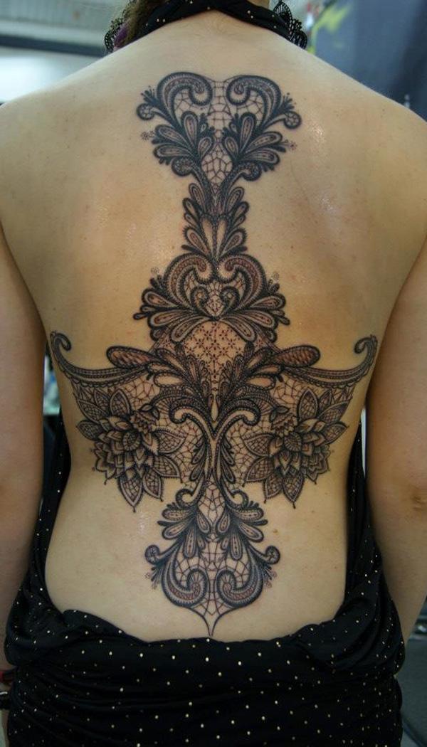 Lace Back Tattoo Back lace tattoo with floral patterns