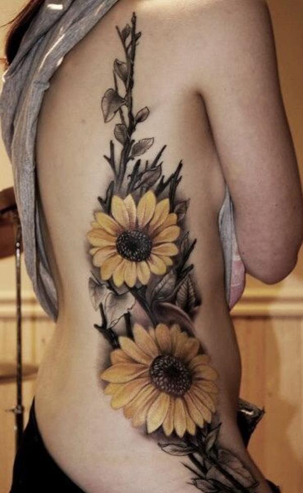 Fern Sunflower and Daisy Back  Neck Tattoo  Remington Tattoo Parlor