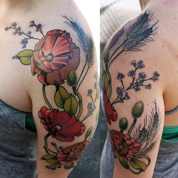 Poppies tattoo by Kari Grat  Poppies tattoo Traditional poppy tattoo Flower  tattoo shoulder