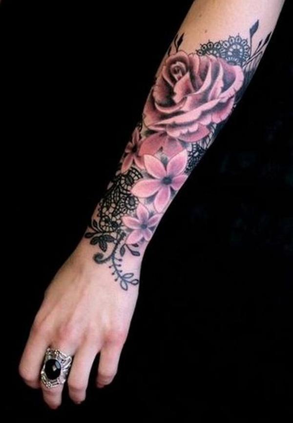 25 Lace Forearm Tattoo Rose and black lace tattoo on forearm
