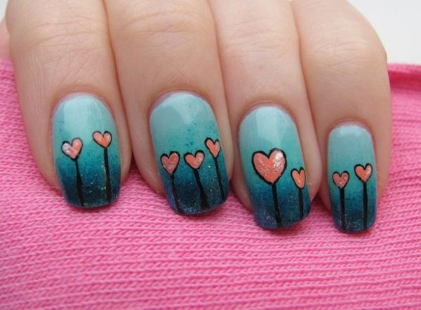 45 heart nail art