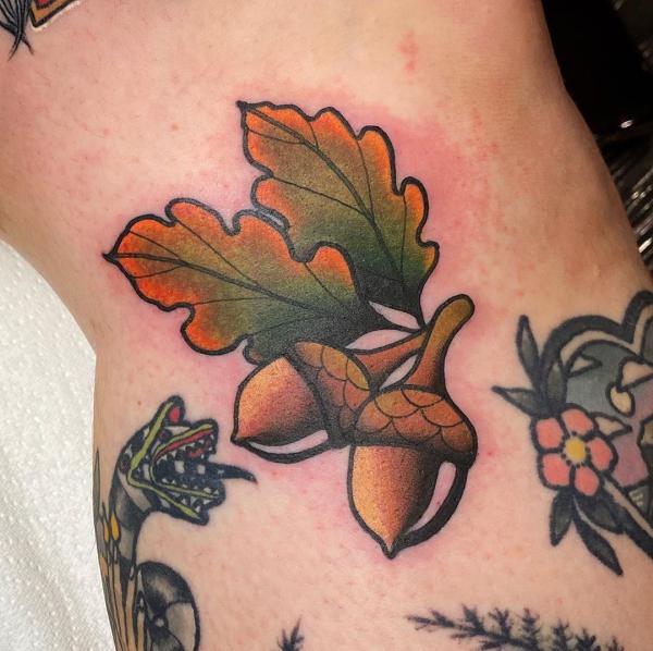 Autumn Acorn and Oak Leaves tattoo