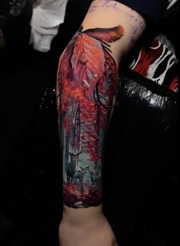 Deer in Autumn forest tattoo