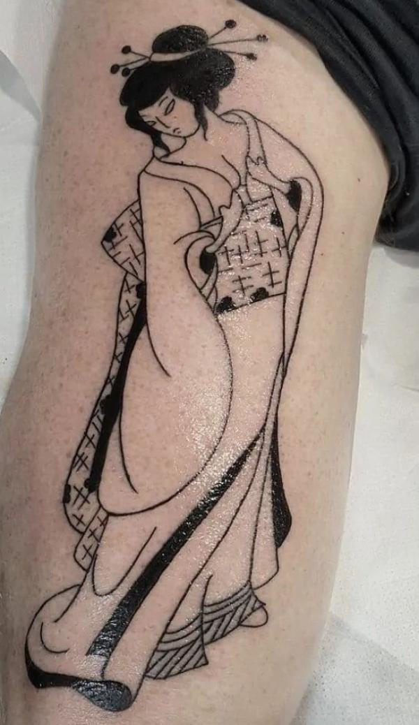Geisha line work tattoo