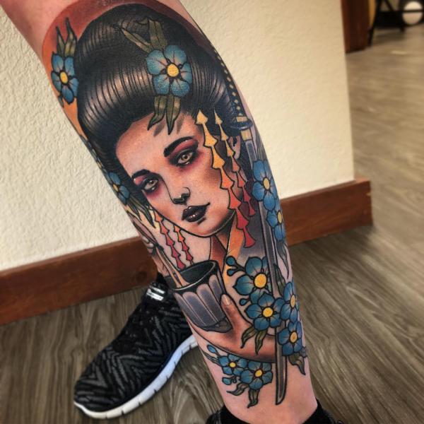 Geisha lower leg tattoo