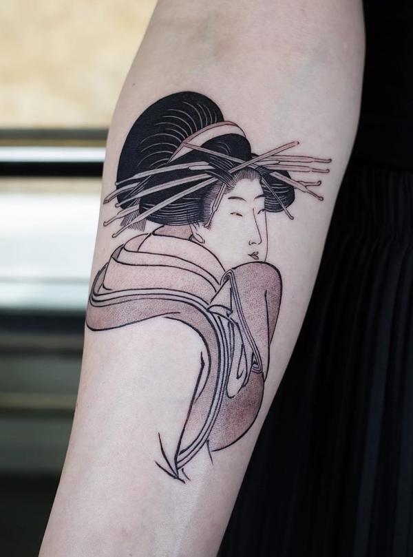Geisha portrait on forearm
