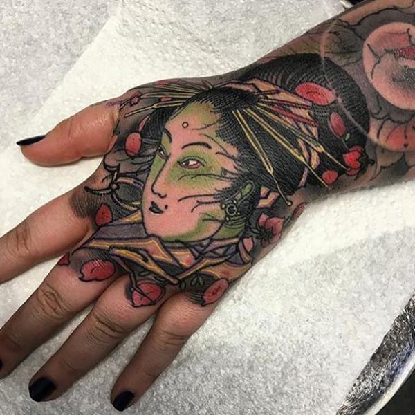 Japanese geisha hand tattoo