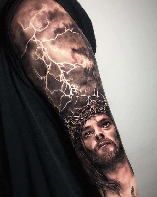 Jesus and Lightning tattoo