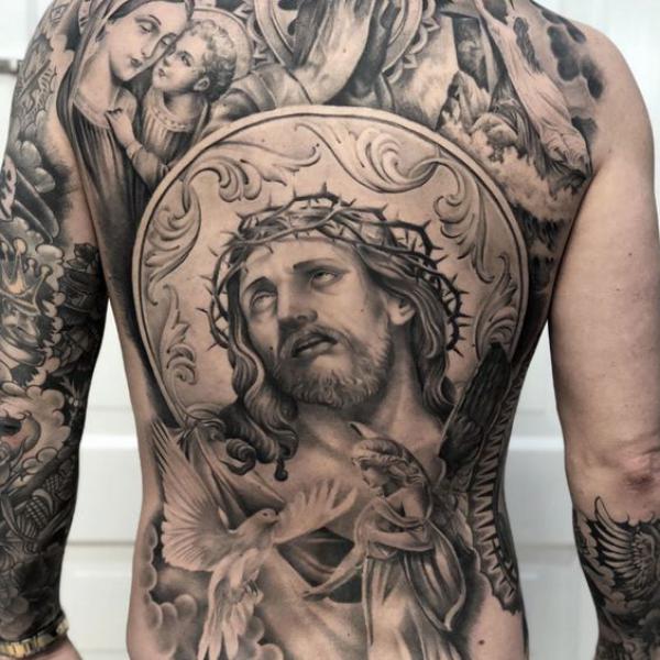 Jesus and angel tattoo