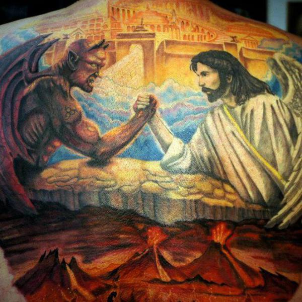 Jesus and devil tattoo