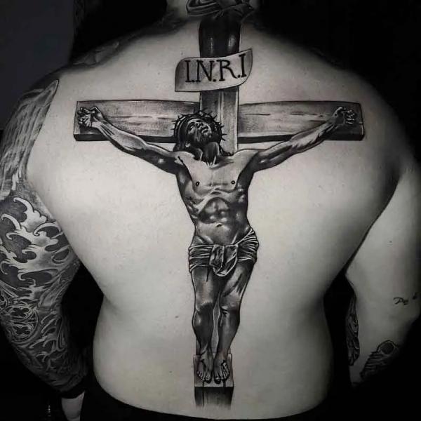 Jesus on Cross with word INRI