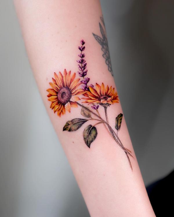 Sunflower and lavender tattoo