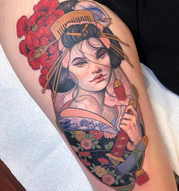 geisha samurai with a dagger tattoo